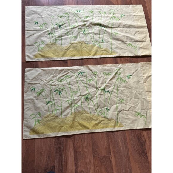 Hanae Mori For Martex King Pillowcases 42"x46" Bamboo Design  Bright Yellow - Picture 2 of 6